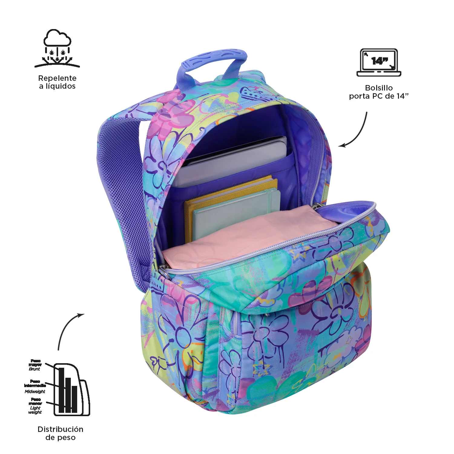 TOTTO Mochila escolar adaptable a carro Grafily 5Q8- Acuareles - Image 3