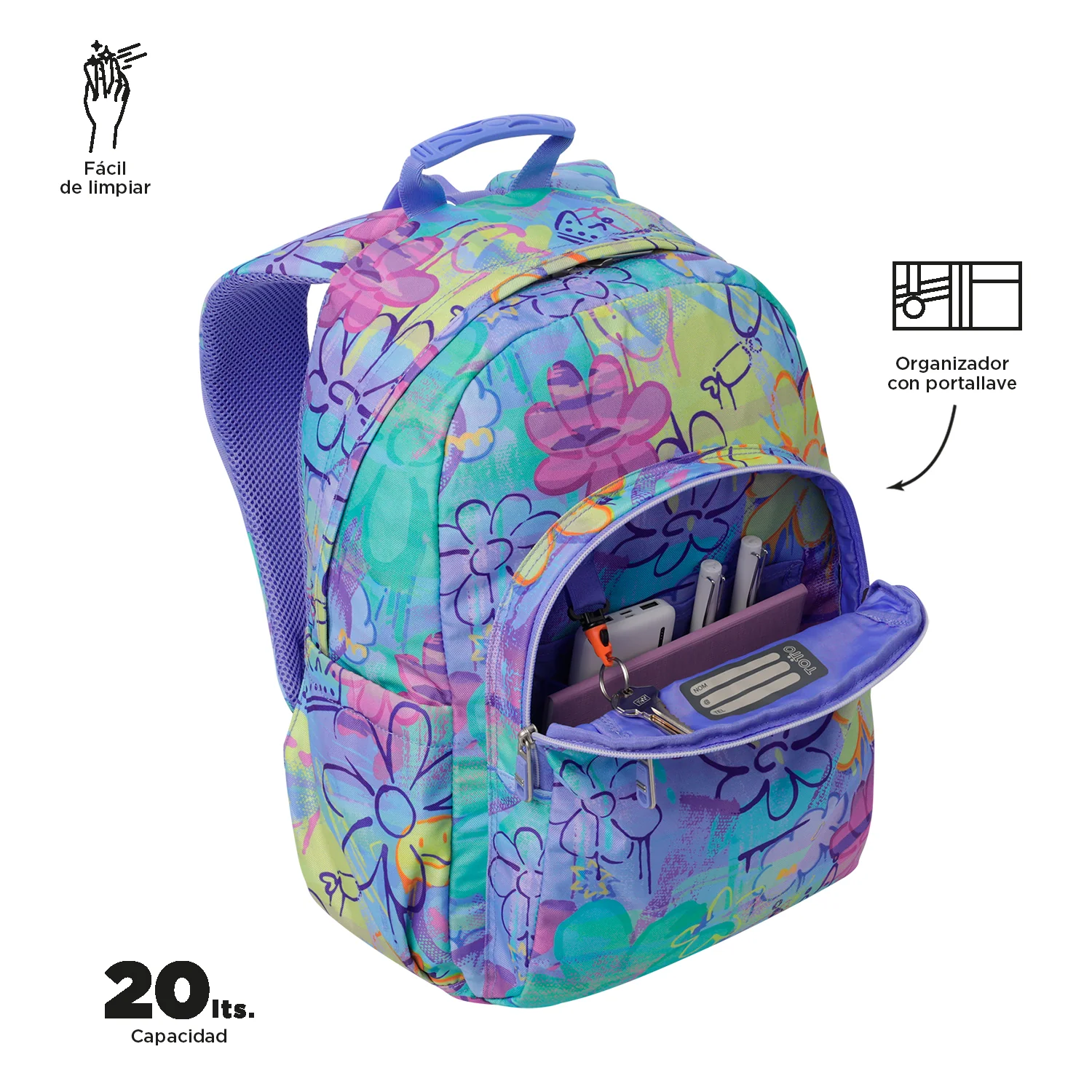 TOTTO Mochila escolar adaptable a carro Grafily 5Q8- Acuareles - Image 4