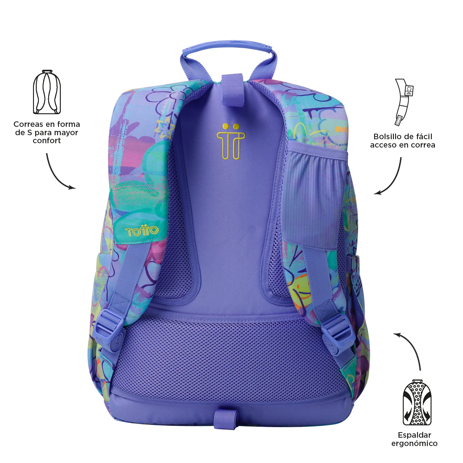 TOTTO Mochila escolar adaptable a carro Grafily 5Q8- Acuareles - Image 5
