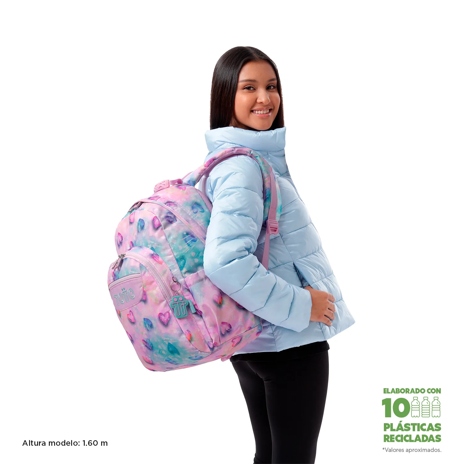 TOTTO Mochila escolar adaptable a carro Shiny Heart 1KB- Acuareles - Image 6