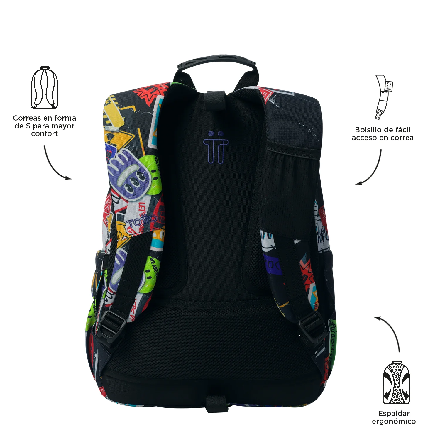 TOTTO Mochila escolar adaptable a carro Sticky 8C5- Acuareles - Image 3