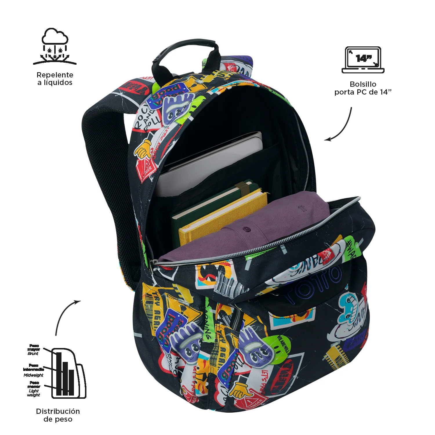 TOTTO Mochila escolar adaptable a carro Sticky 8C5- Acuareles - Image 4