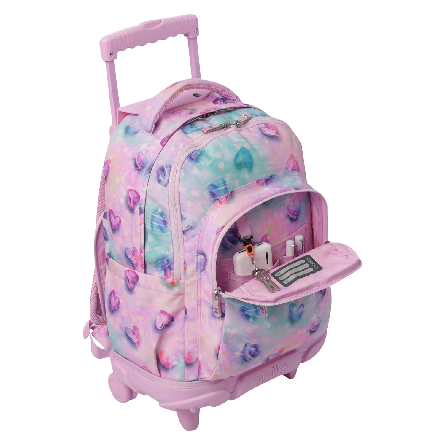 TOTTO Mochila escolar con ruedas Renglones - 1KB Shiny Heart - Image 3